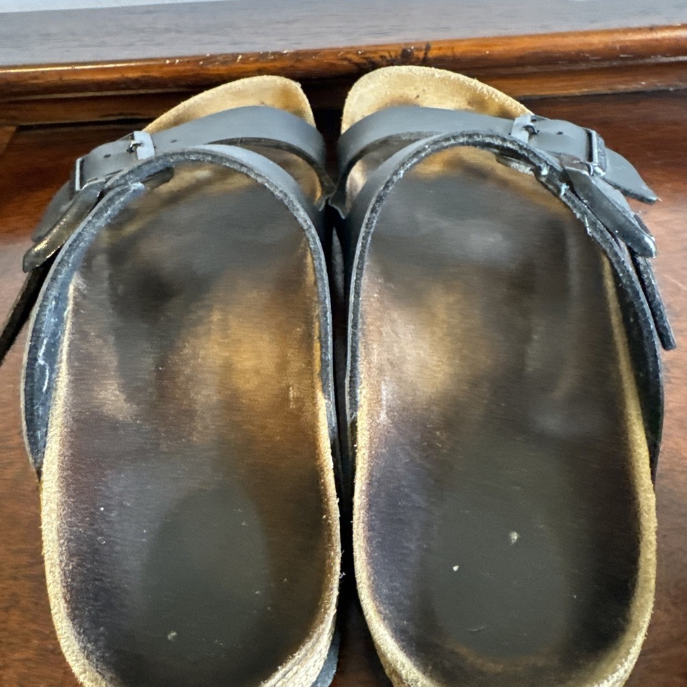 Size 40 Birkenstock Arizona Sandals Black Leather Double Strap Cork Footbed - Picture 7 of 14
